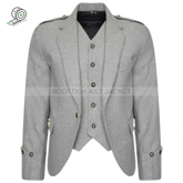 Scottish Argyle Jacket Light Grey 100% Wool Kilt & Waistcoat Vest Kilt